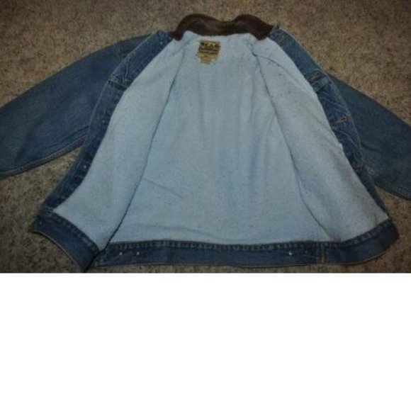 Mens Bear River Workwear Jacket Large Blue Button Up Sherpa Lined Denim Jean - Picture 6 of 7